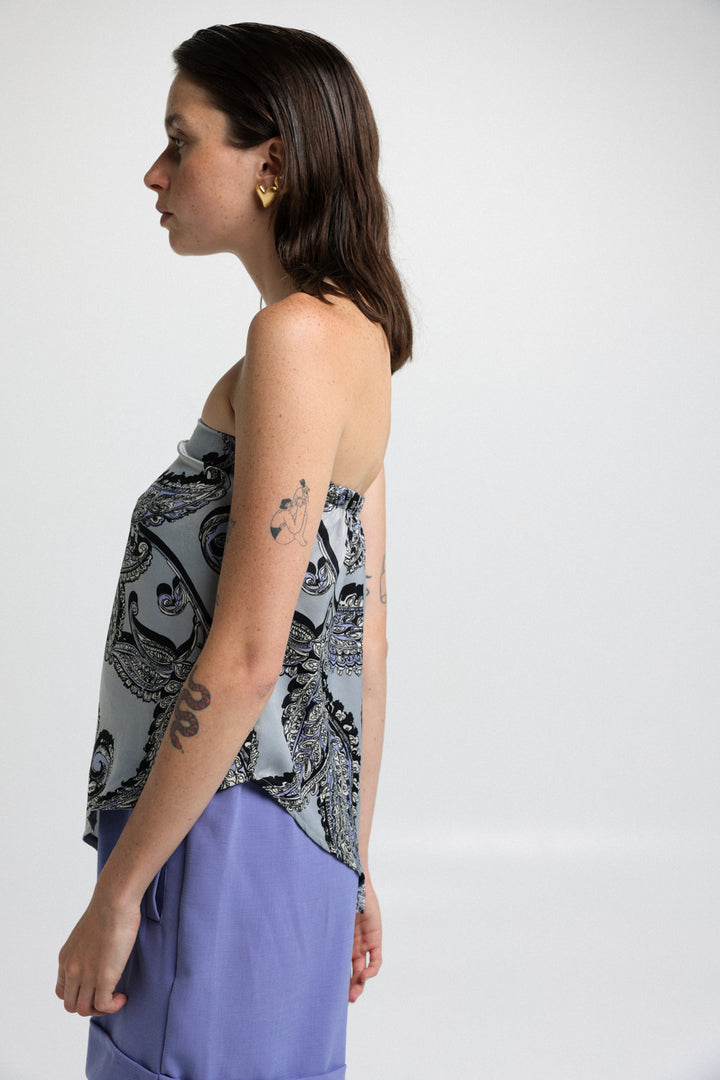 Paisley Grey Print Strapless