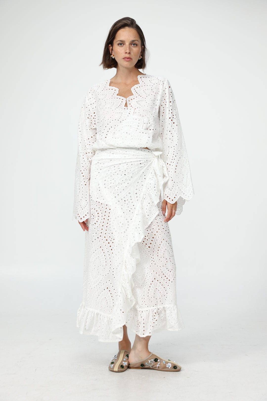 Eyelet White Wrap Skirt