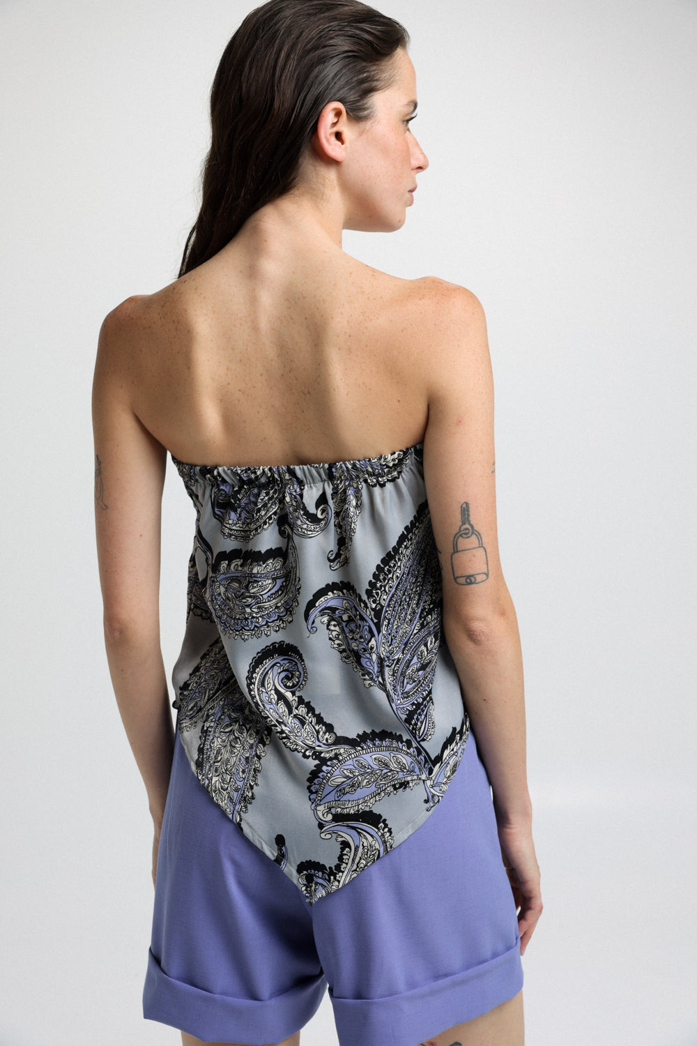 Paisley Grey Print Strapless