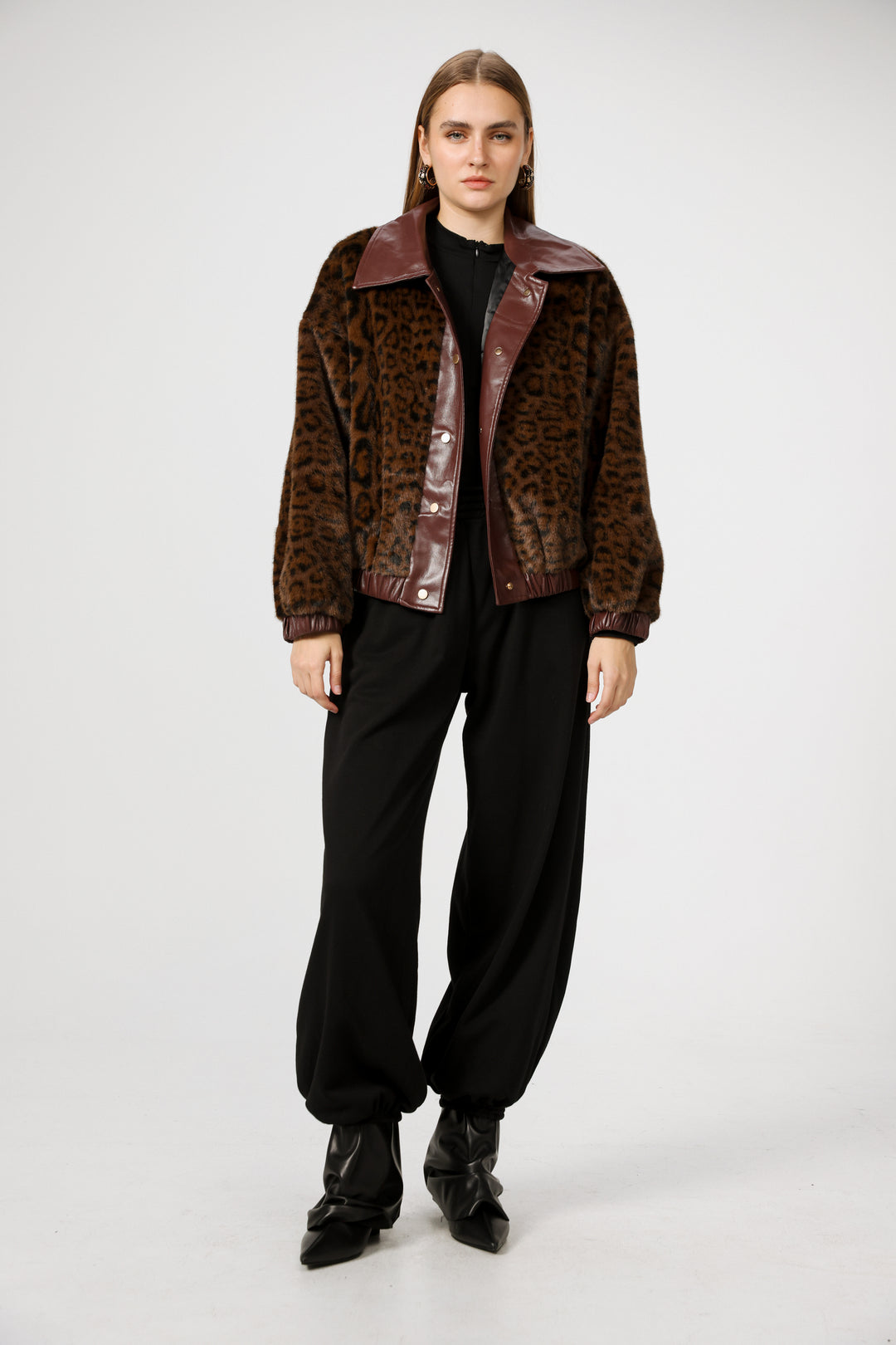 מעיל מנומר לאישה Fluffy Leopard Coat 