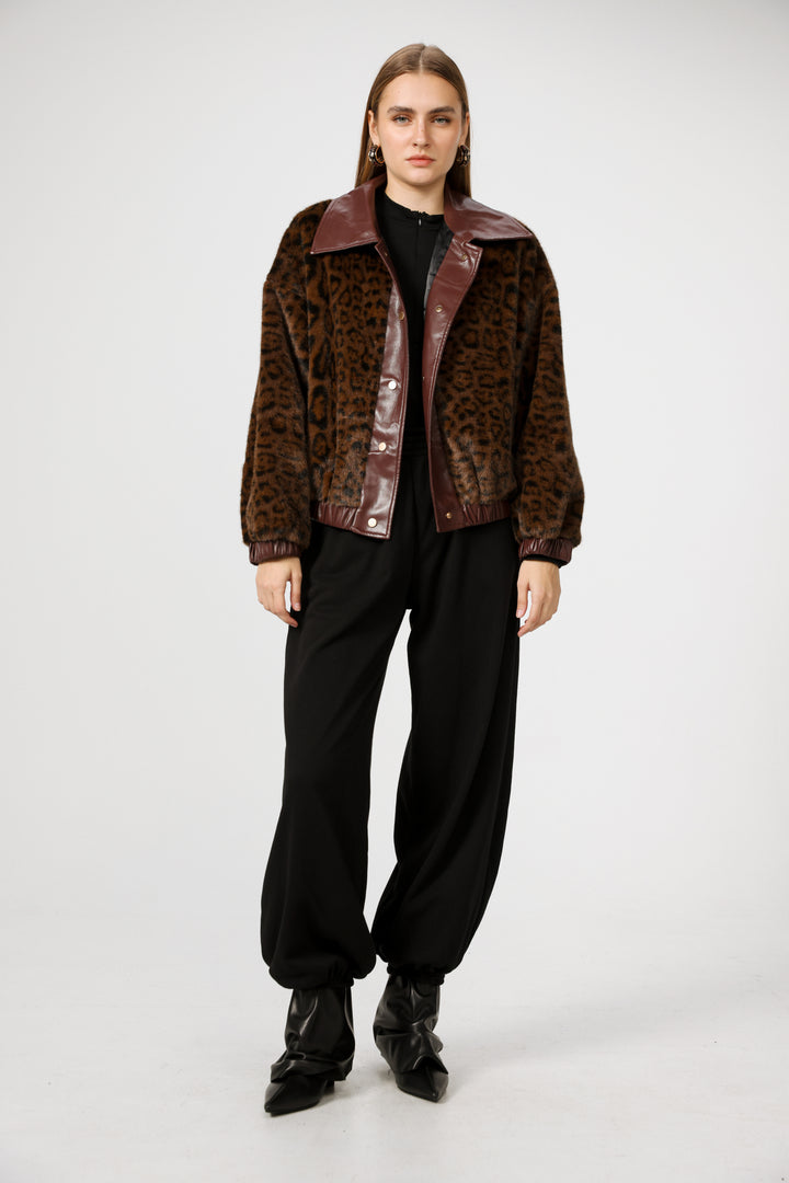 מעיל מנומר לאישה Fluffy Leopard Coat 