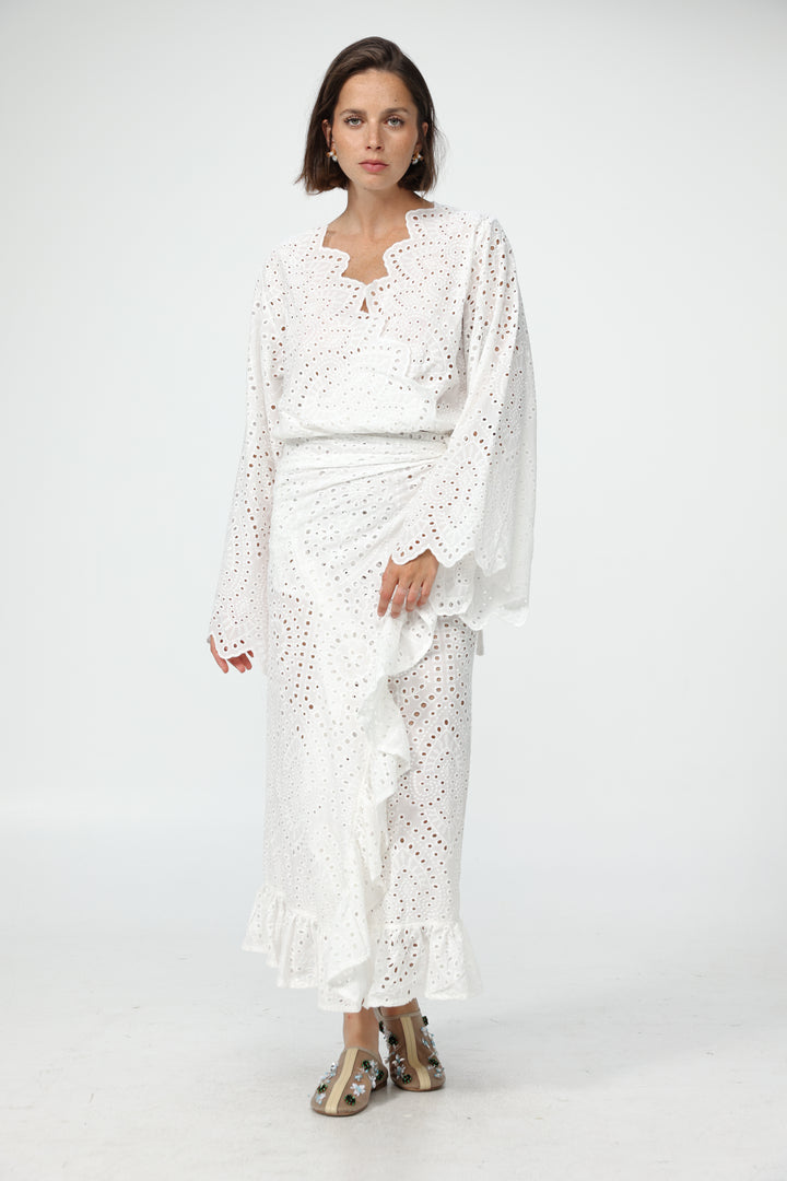 Eyelet White Wrap Skirt