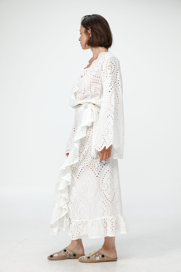Eyelet White Wrap Skirt