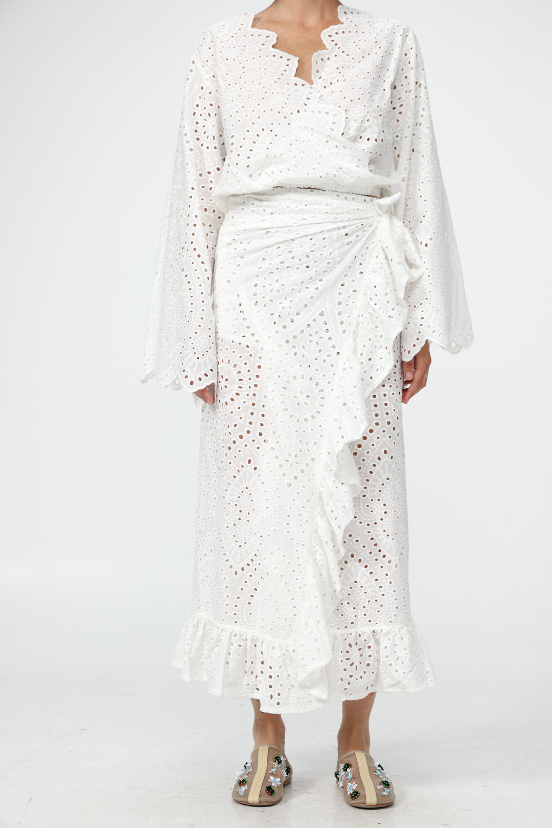 Eyelet White Wrap Skirt