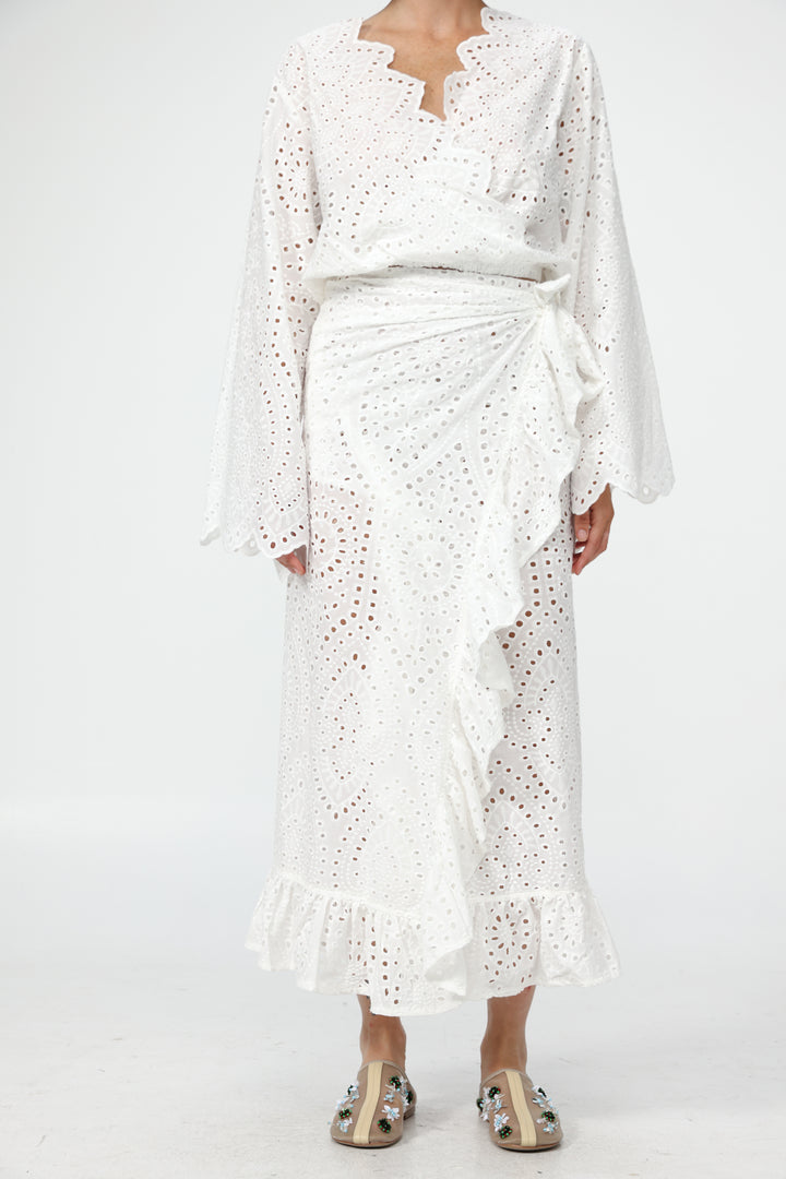 Eyelet White Wrap Skirt