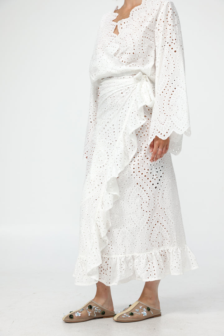 Eyelet White Wrap Skirt