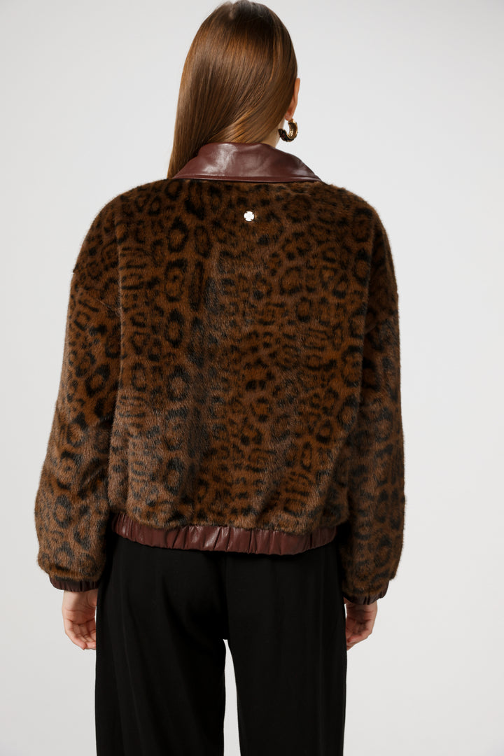 מעיל מנומר גב Fluffy Leopard Coat
