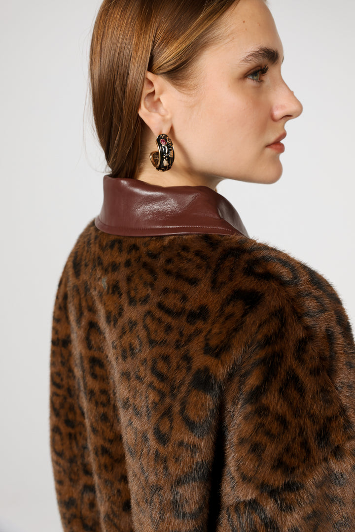 מעיל מנומר בד פוליאסטר Fluffy Leopard Coat