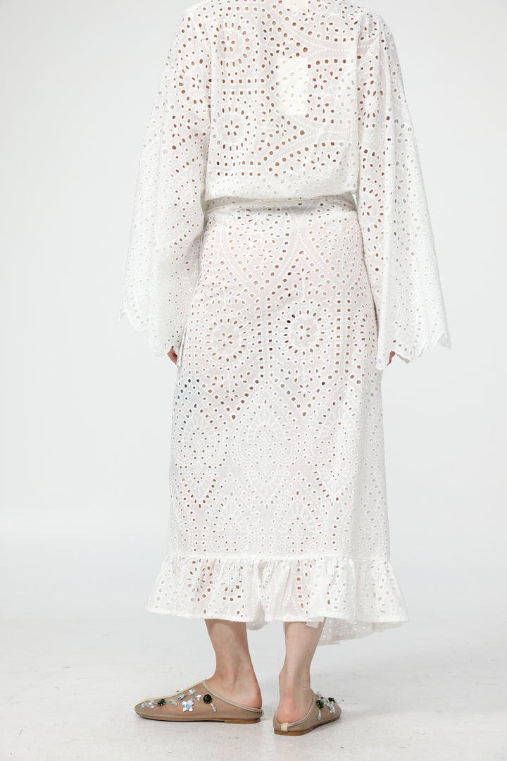 Eyelet White Wrap Skirt