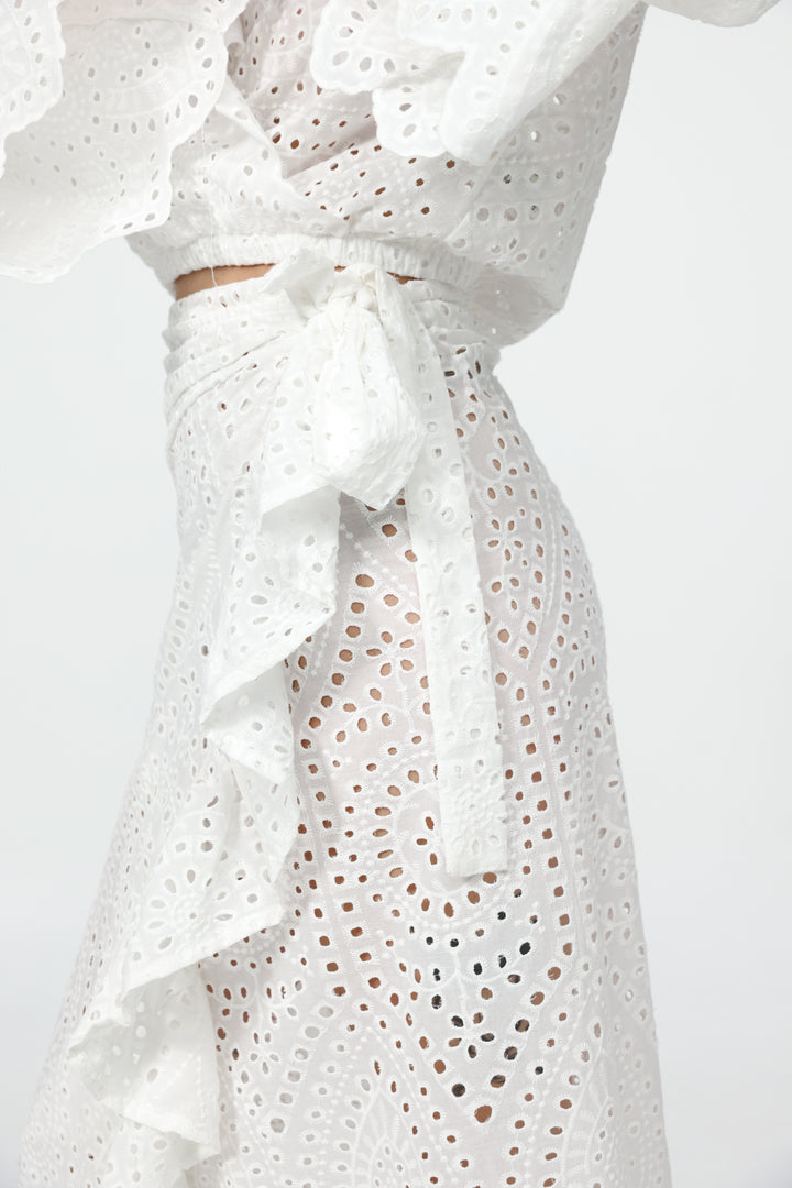 Eyelet White Wrap Skirt