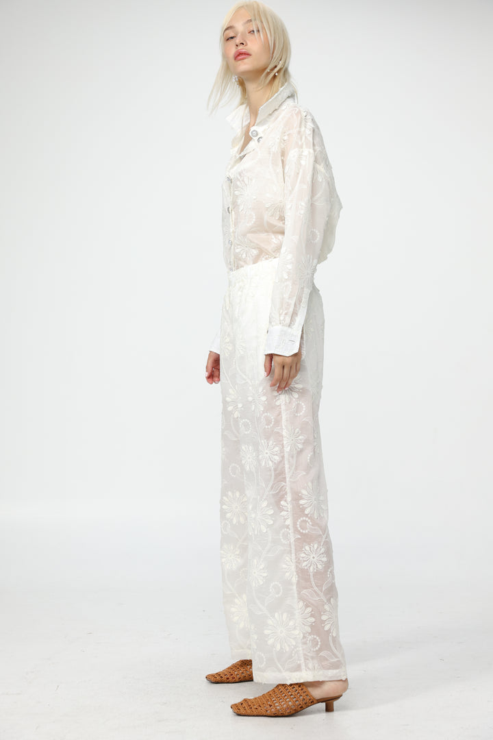 Cream Floral Embroidered Bottoms
