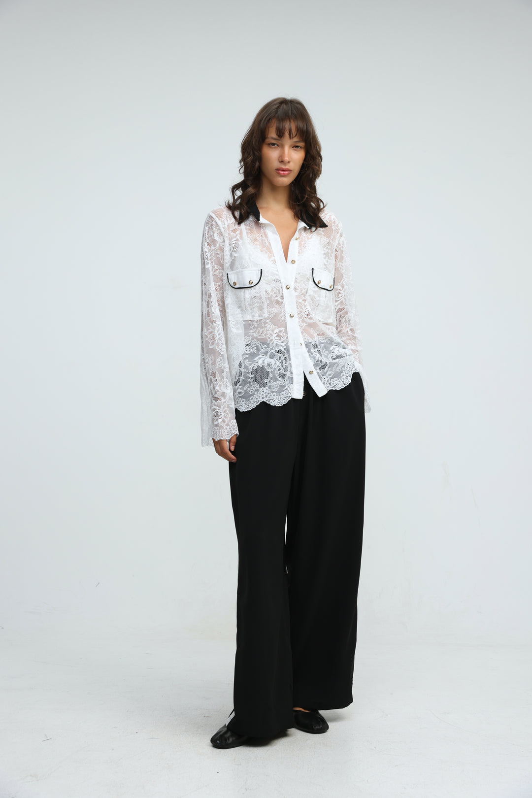 Lace Buttoned White Shirt