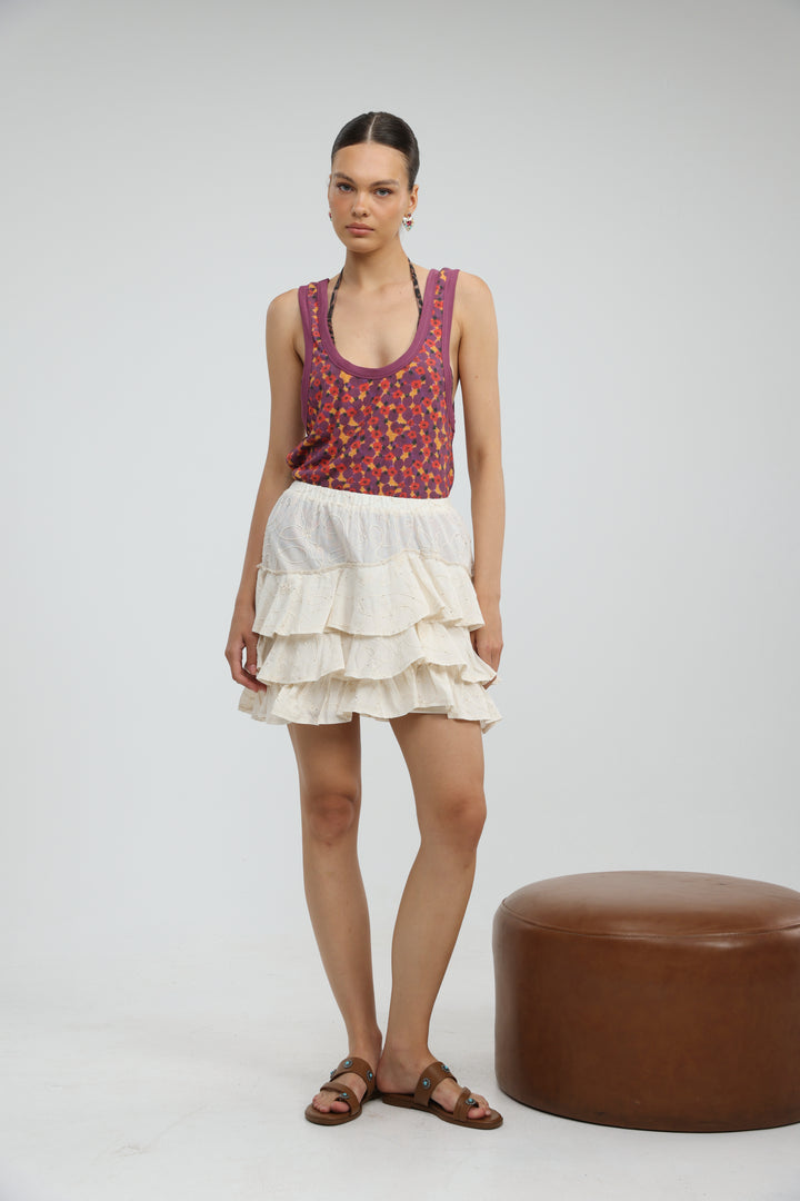 Cream Peplum Mini Skirt
