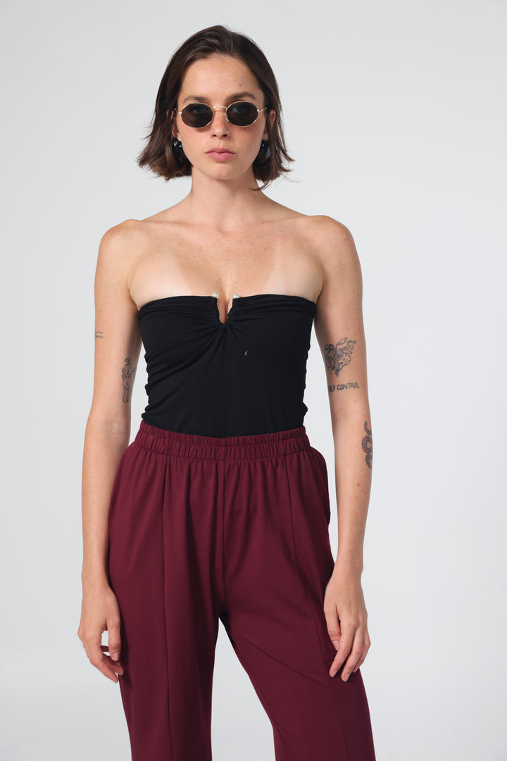 Pearls Black Strapless Top