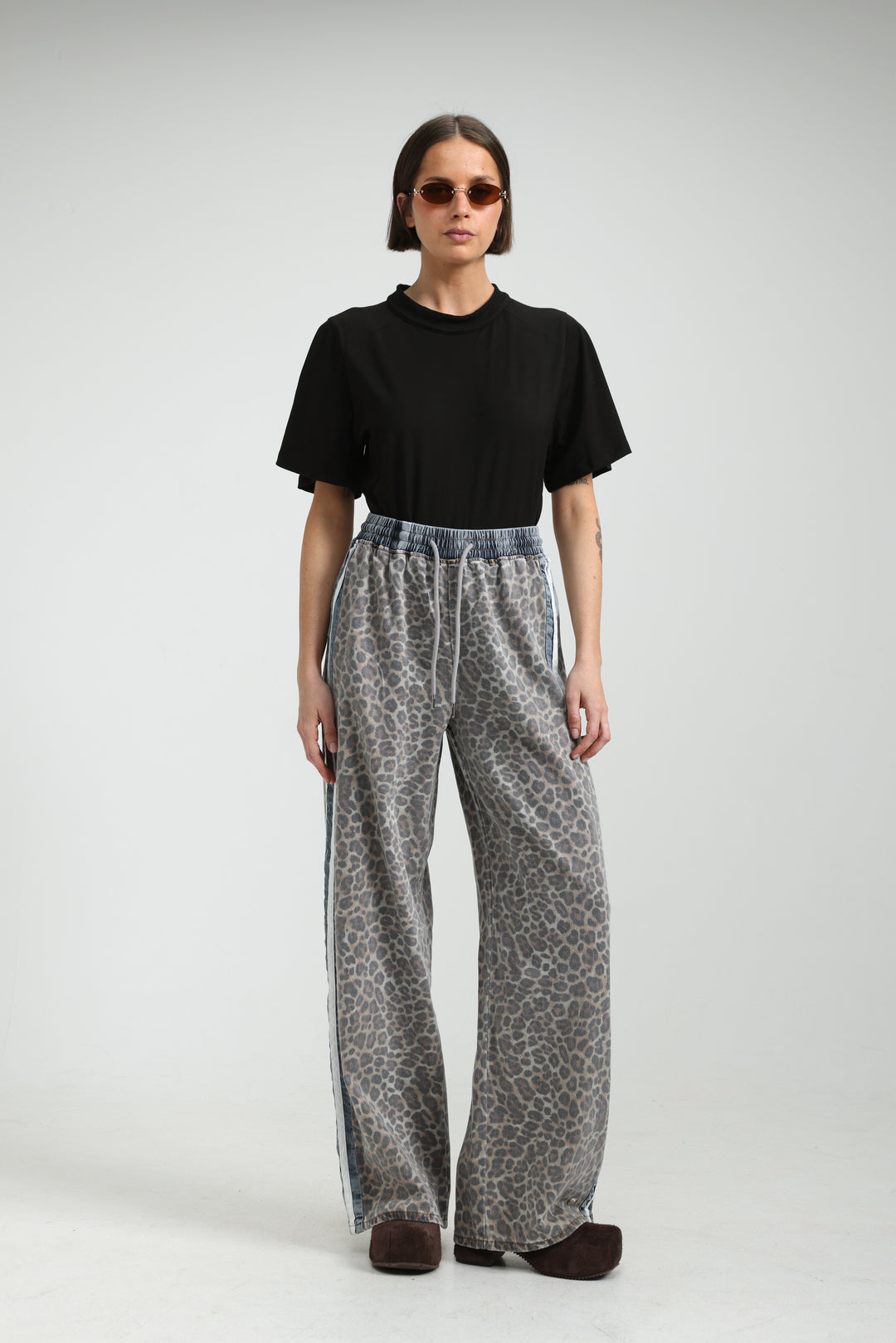 Mixed Leopard/Denim Joggers