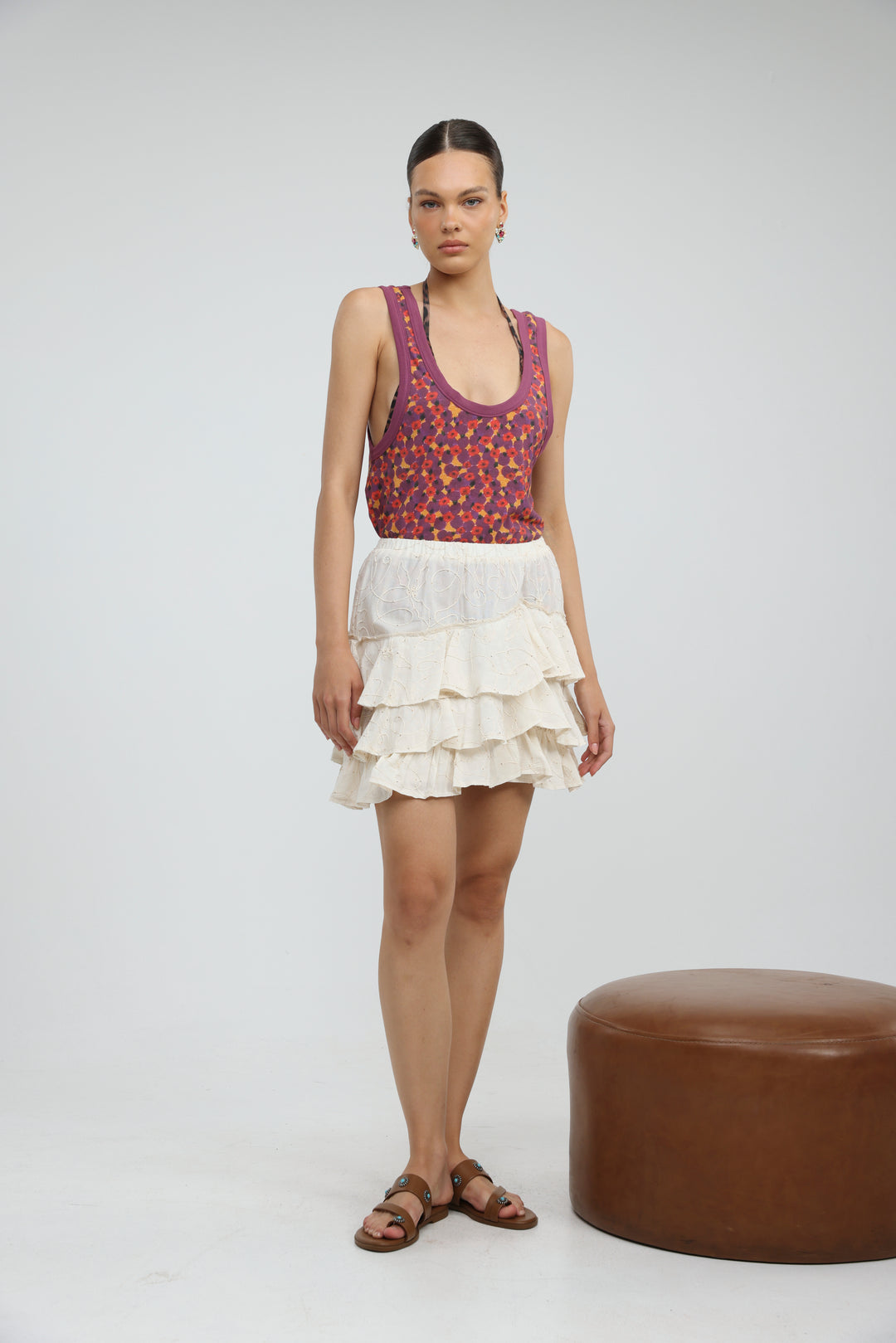 Cream Peplum Mini Skirt