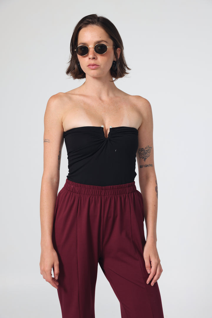 Pearls Black Strapless Top