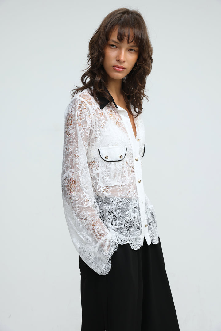 Lace Buttoned White Shirt