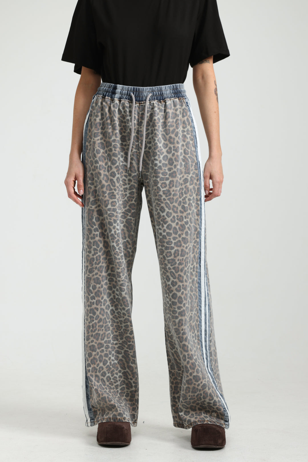 Mixed Leopard/Denim Joggers