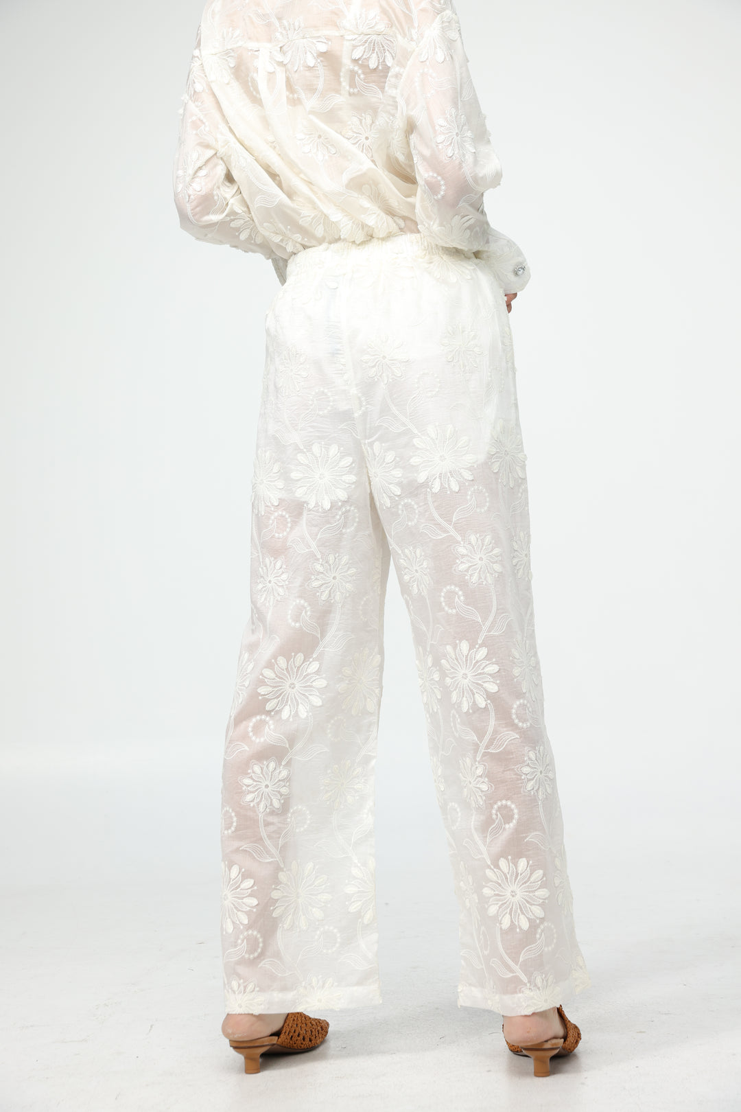 Cream Floral Embroidered Bottoms