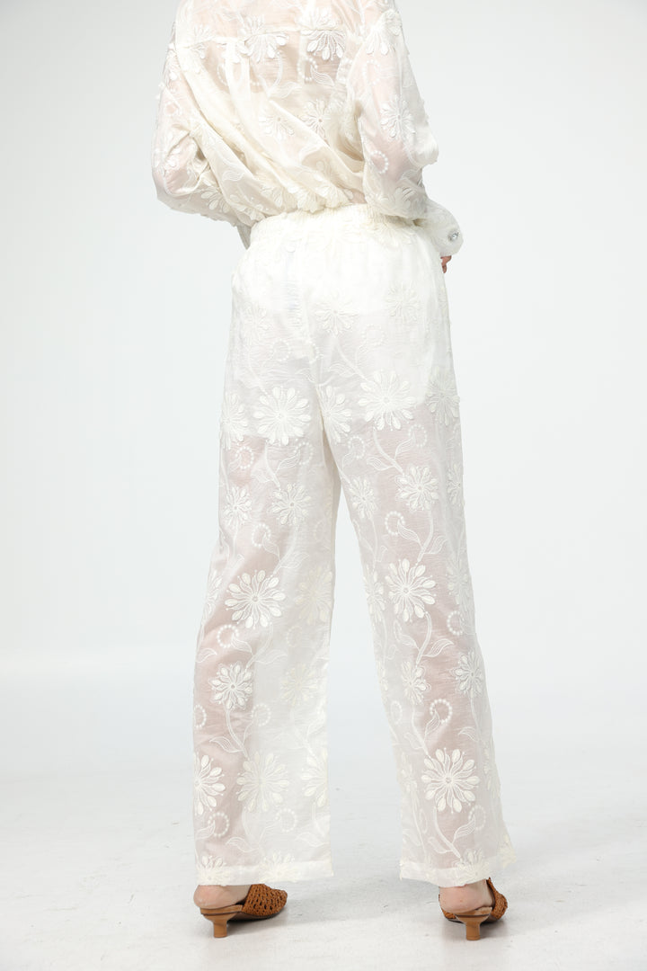 Cream Floral Embroidered Bottoms