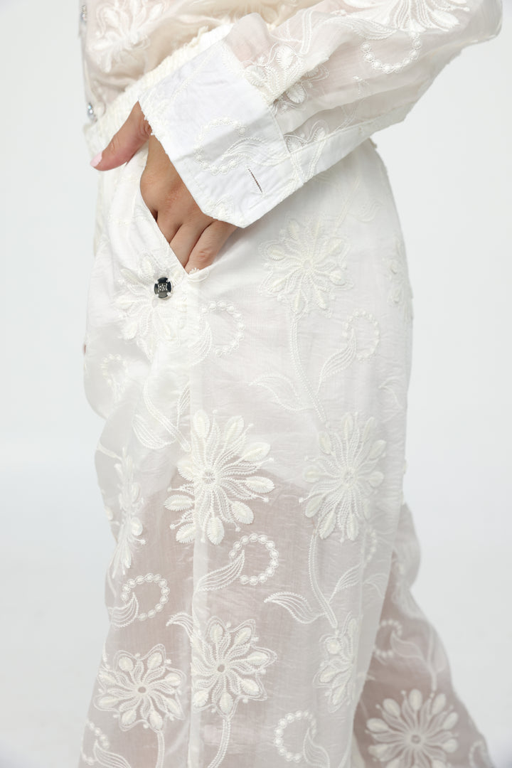 Cream Floral Embroidered Bottoms