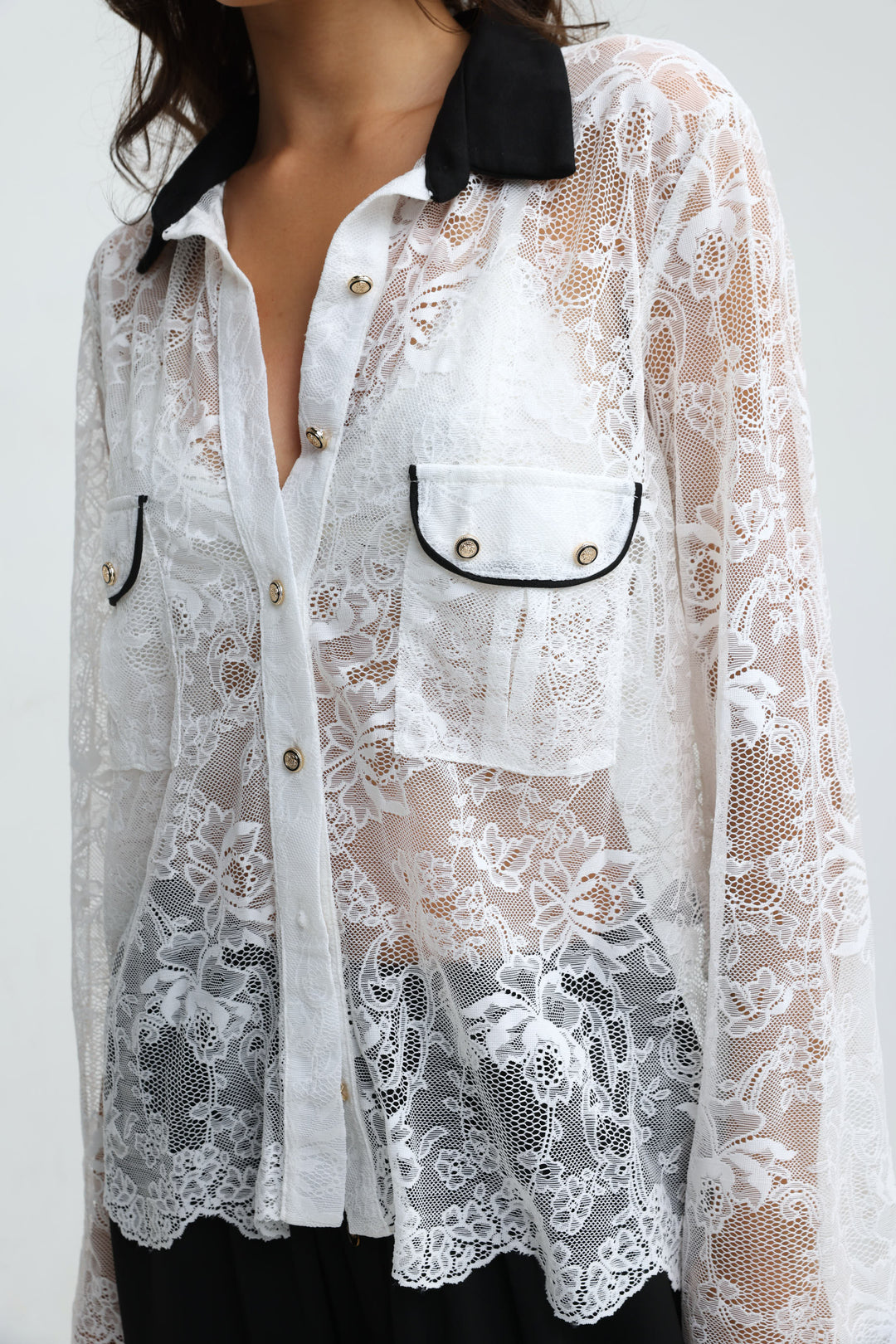 Lace Buttoned White Shirt