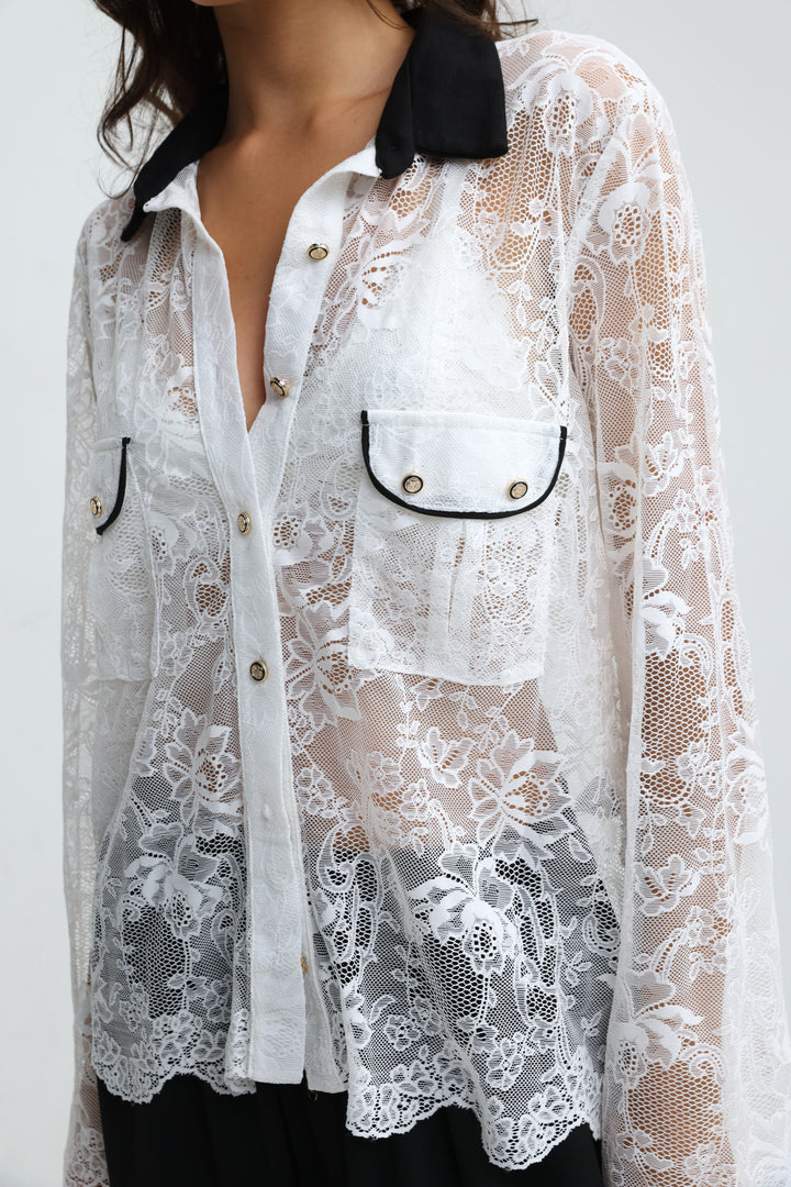 Lace Buttoned White Shirt