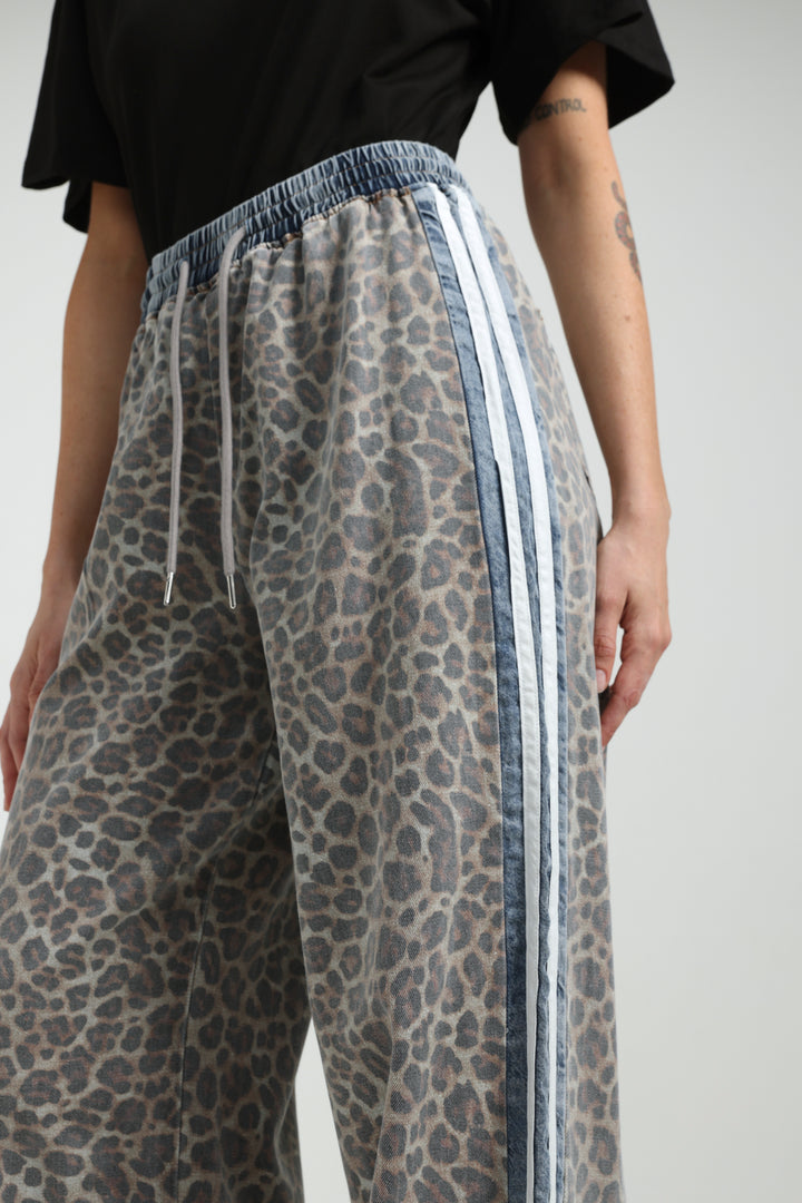 Mixed Leopard/Denim Joggers