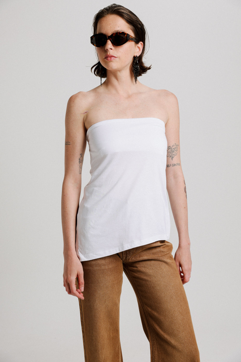 Asymmetrical White Strapless Top