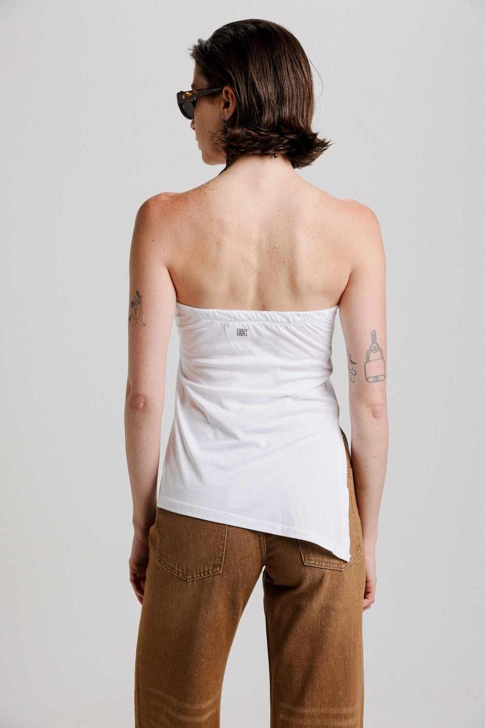 Asymmetrical White Strapless Top