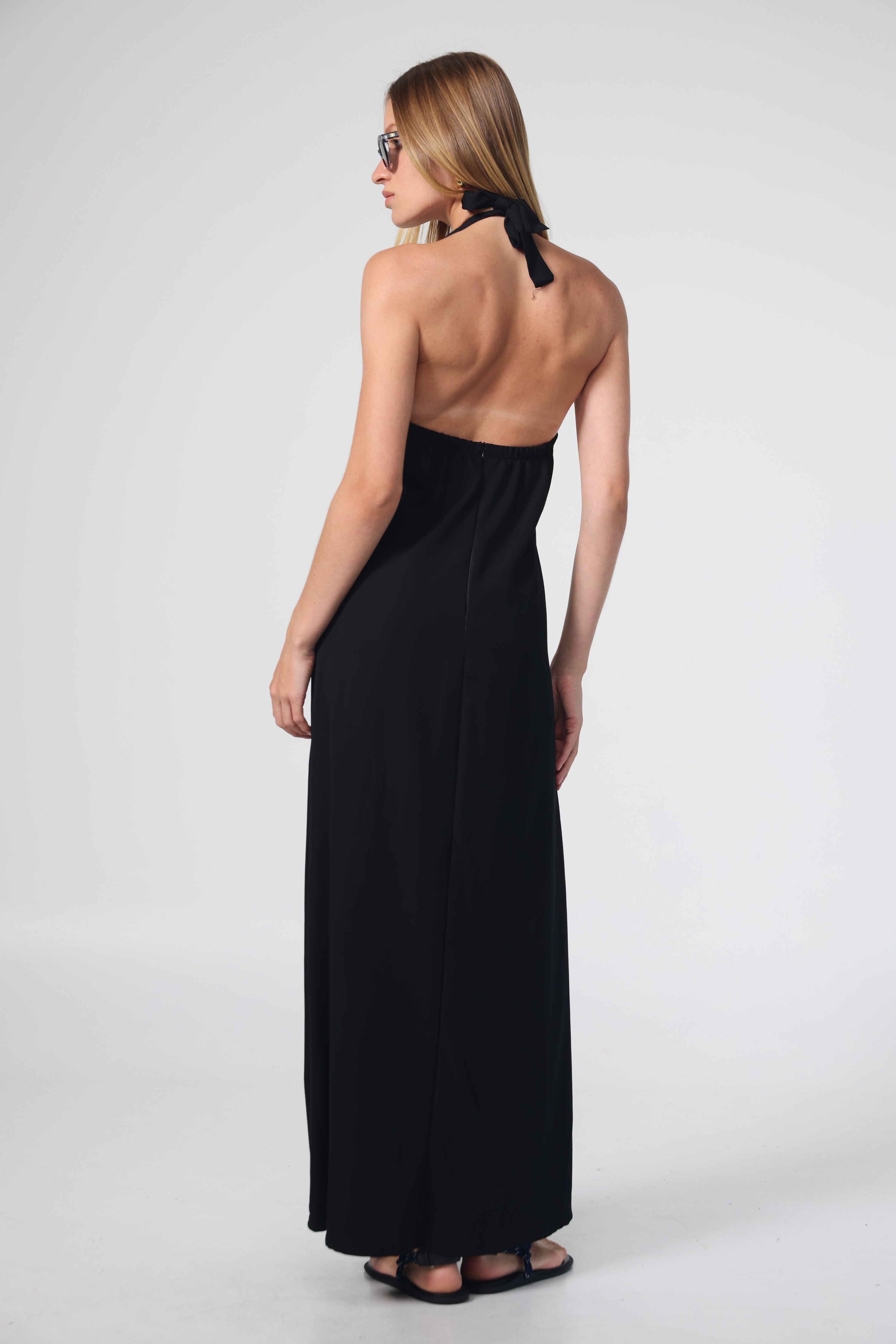 ★ MARRON EDITION★  24 Winter_ Black Piping Maxi Dress Matter Black Maxi Dress – SEESTARZ