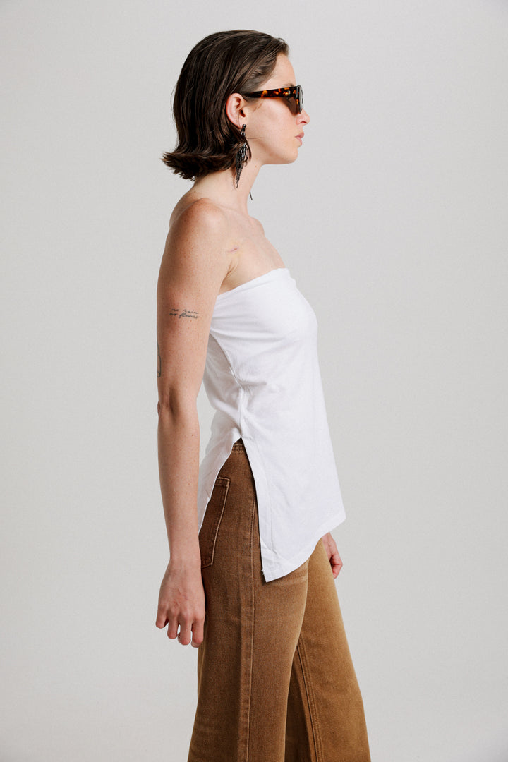 Asymmetrical White Strapless Top