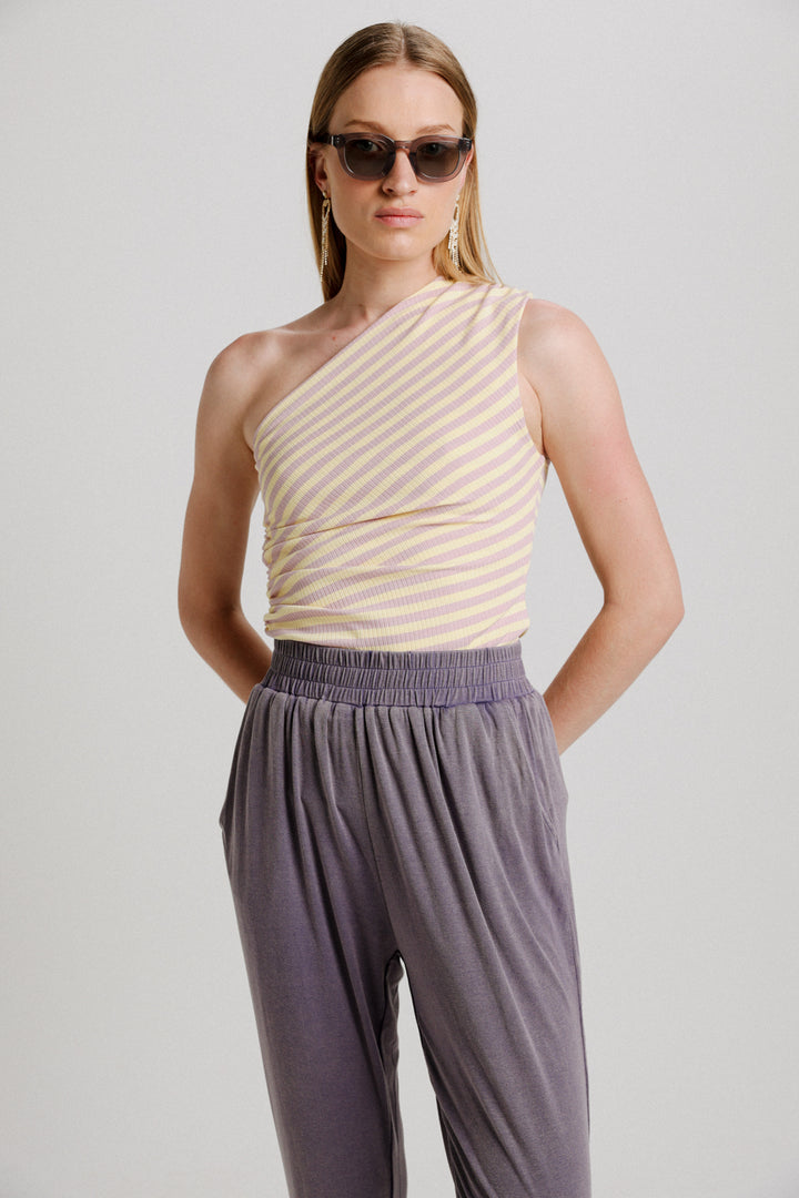 Yellow Striped One Shoulder Top