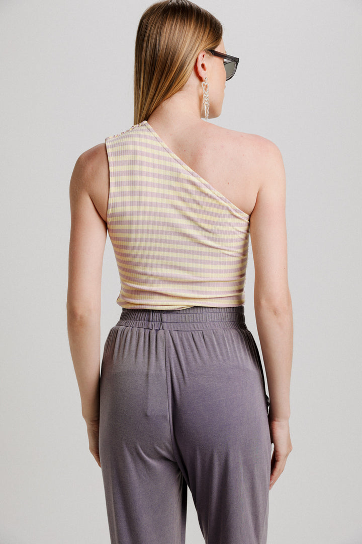 Yellow Striped One Shoulder Top