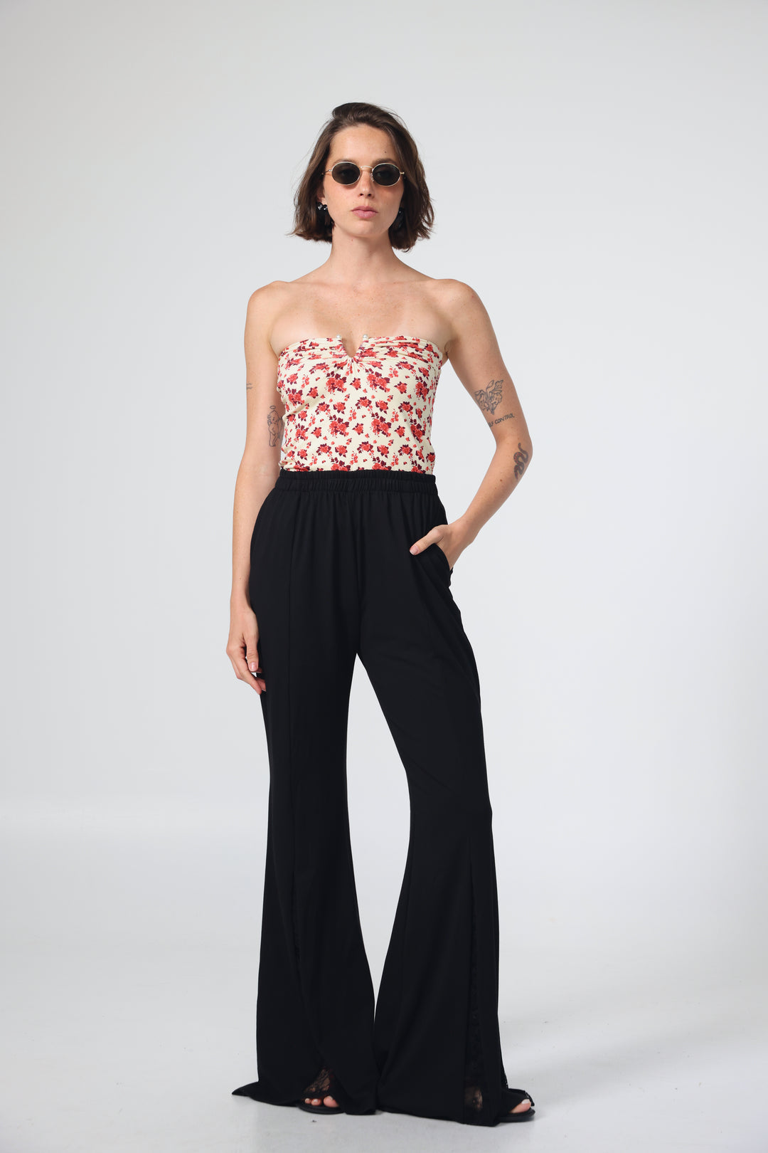 Pearls Rose Floral Strapless Top