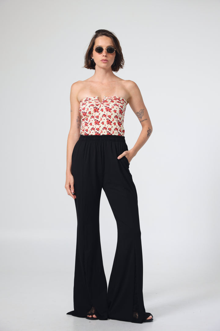 Pearls Rose Floral Strapless Top