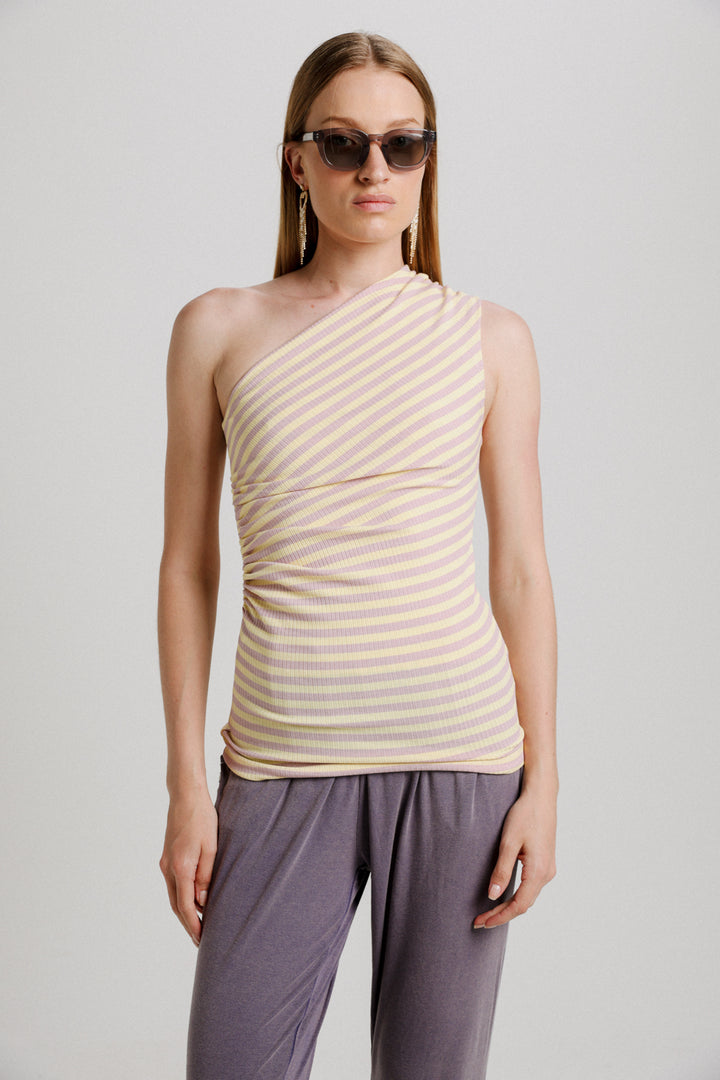 Yellow Striped One Shoulder Top