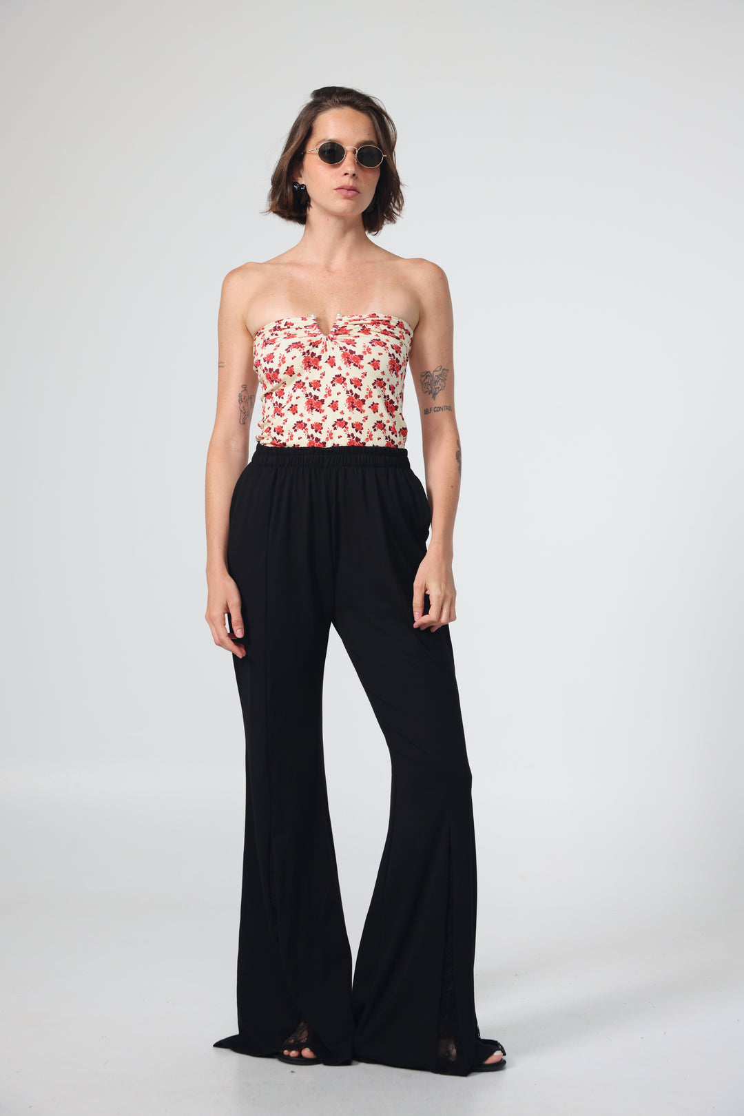 Pearls Rose Floral Strapless Top
