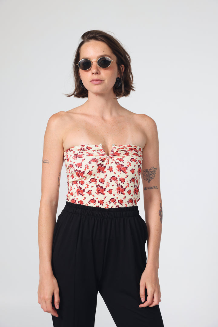 Pearls Rose Floral Strapless Top