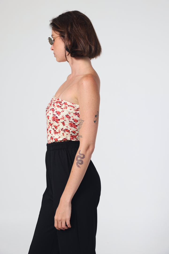 Pearls Rose Floral Strapless Top