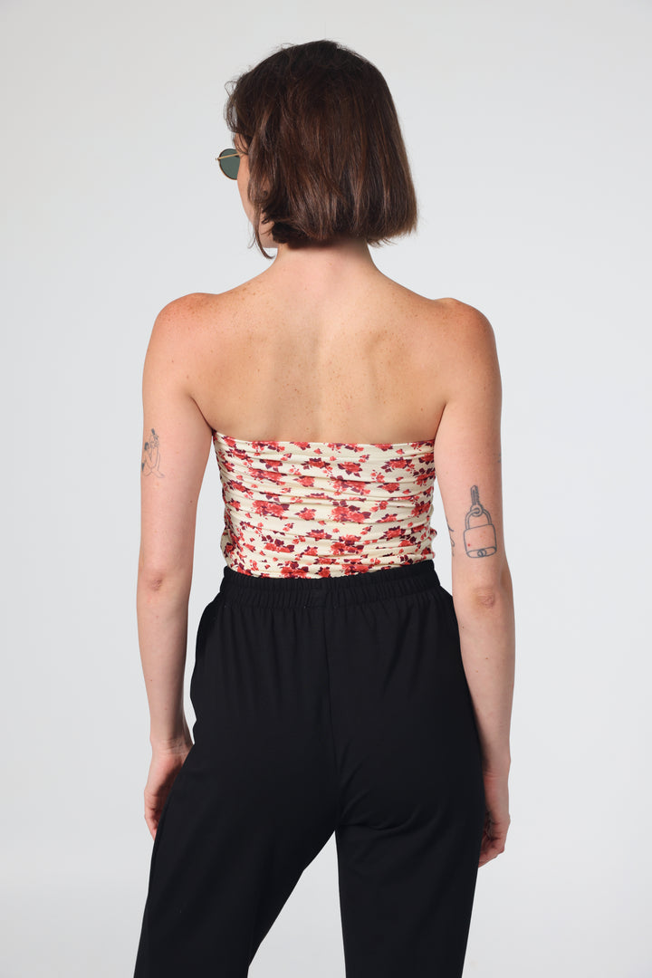 Pearls Rose Floral Strapless Top