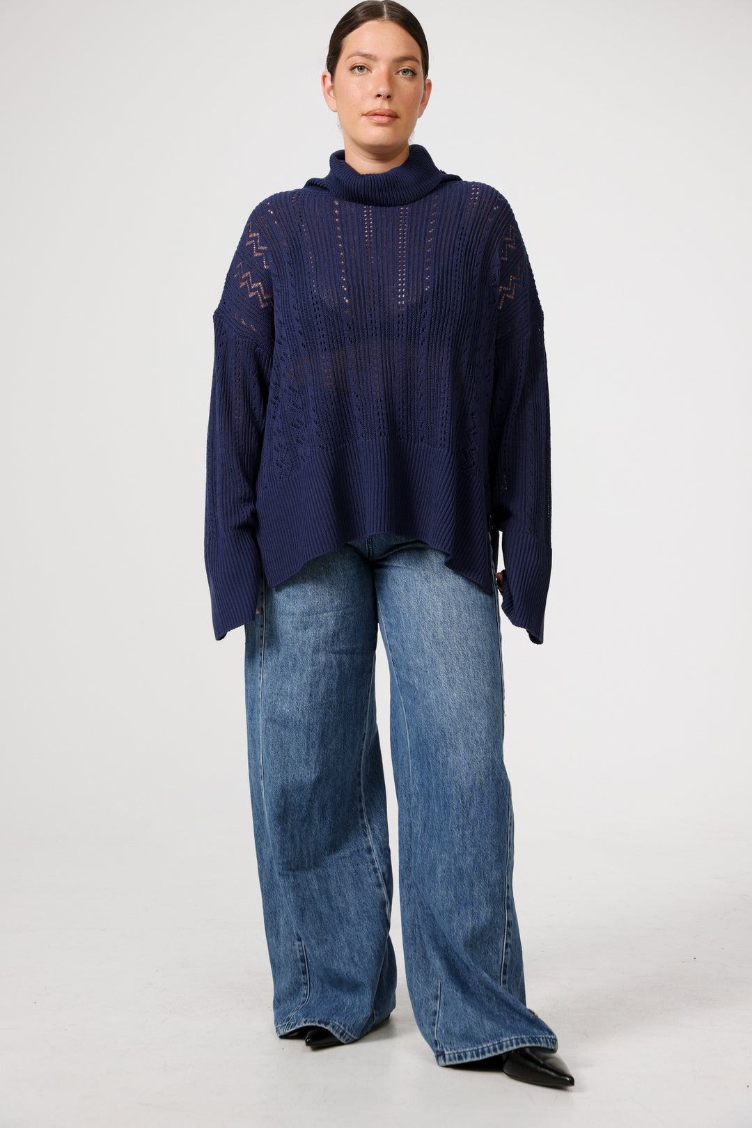 סוודר כחול נייבי מידות גדולות Still Navy Jumper