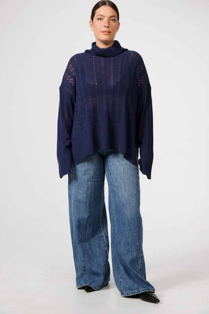סוודר כחול נייבי מידות גדולות Still Navy Jumper