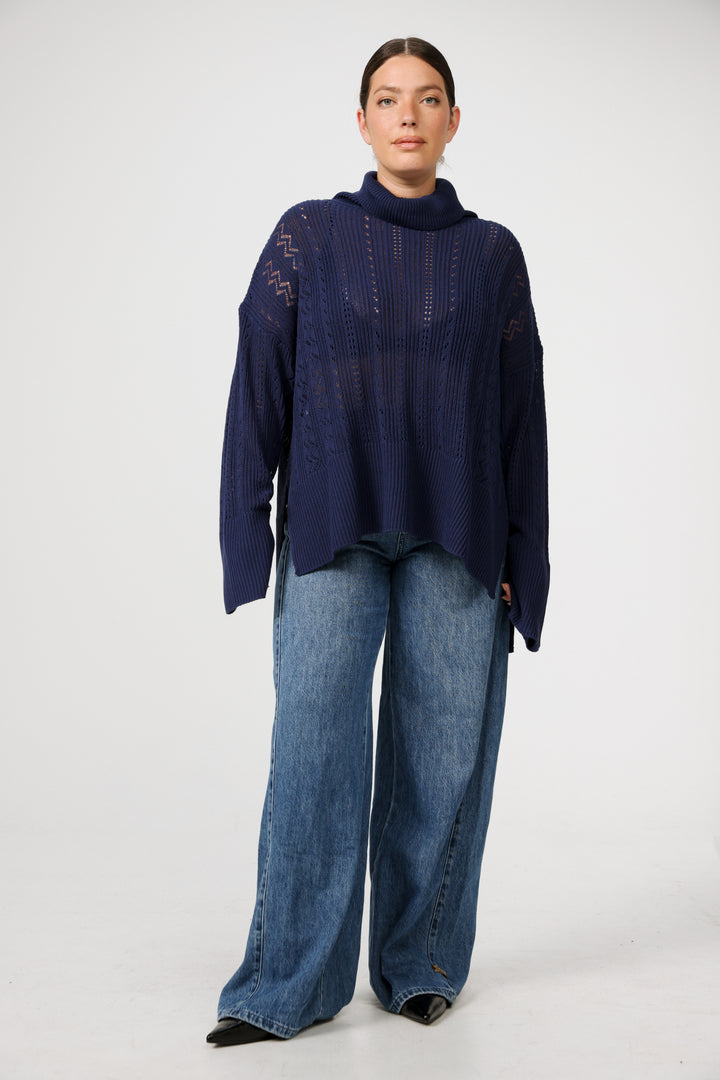 סוודר סריג כחול מידה L Still Navy Jumper