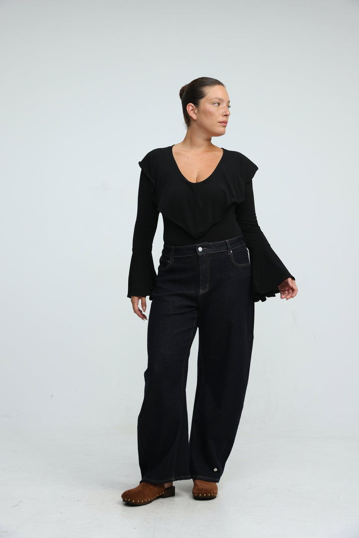 Overlap Black Bodysuit