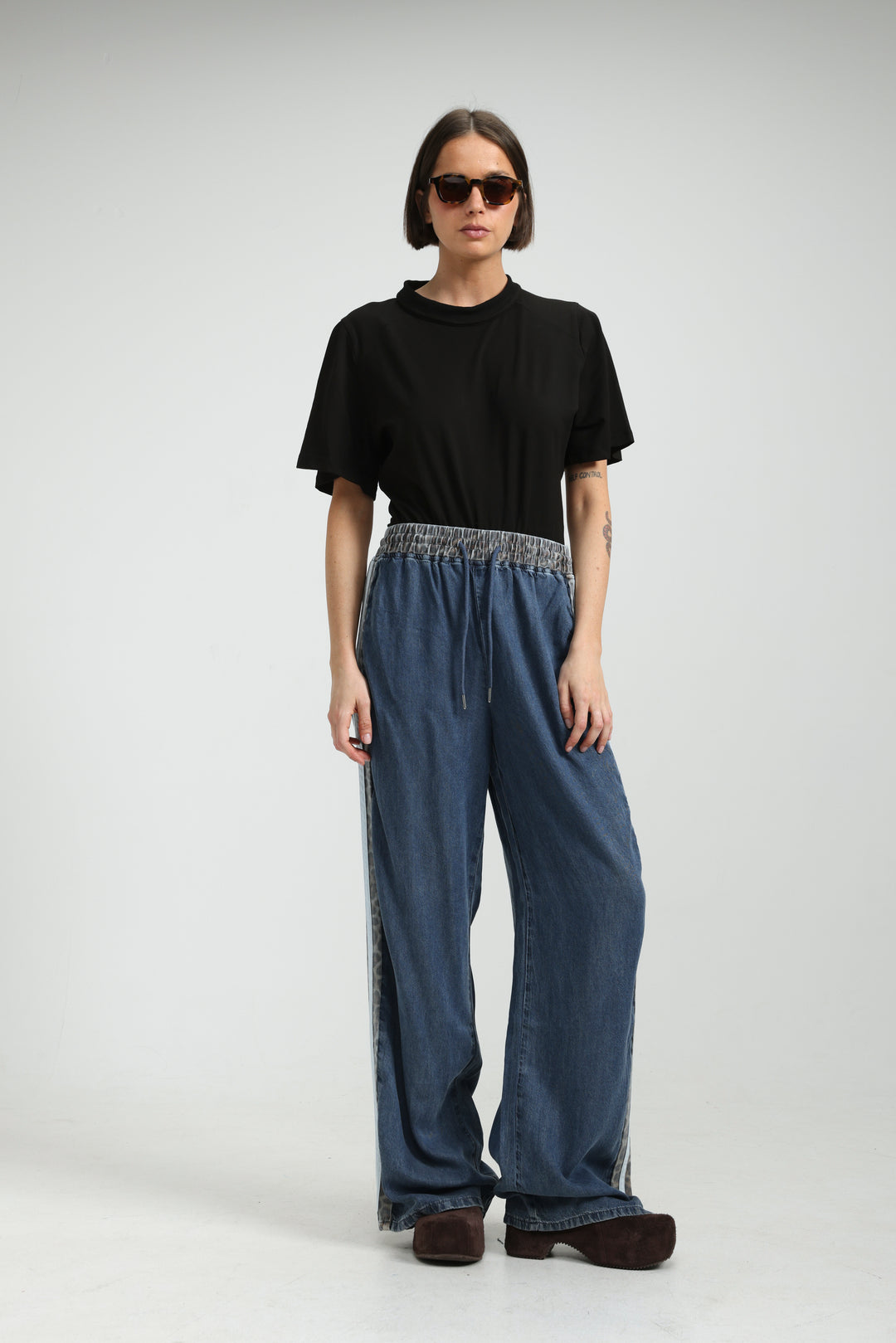 Mixed Dark Denim/Leopard Joggers