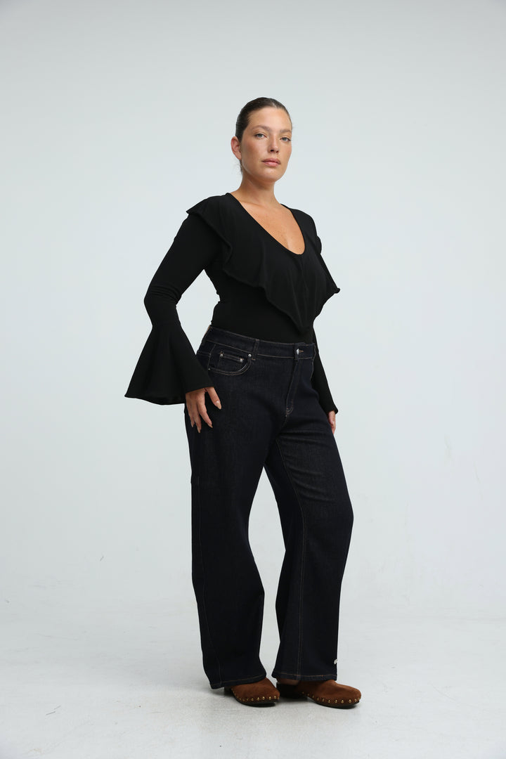 Overlap Black Bodysuit