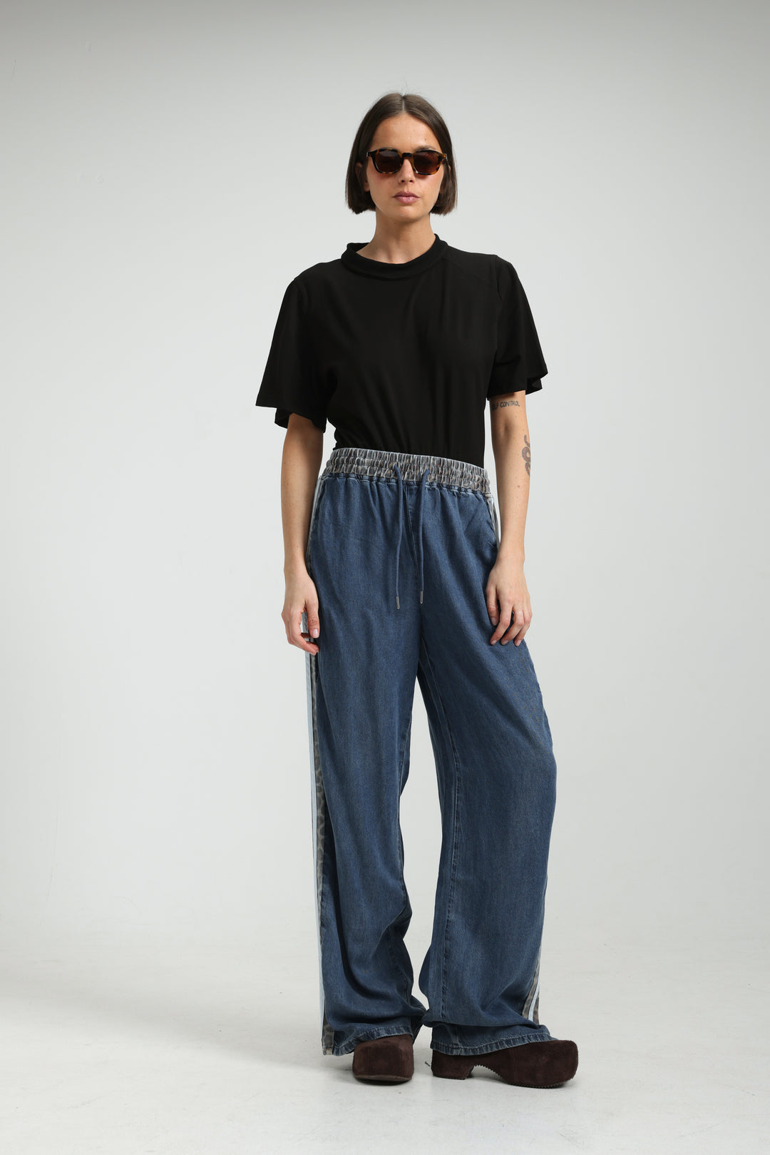 Mixed Dark Denim/Leopard Joggers