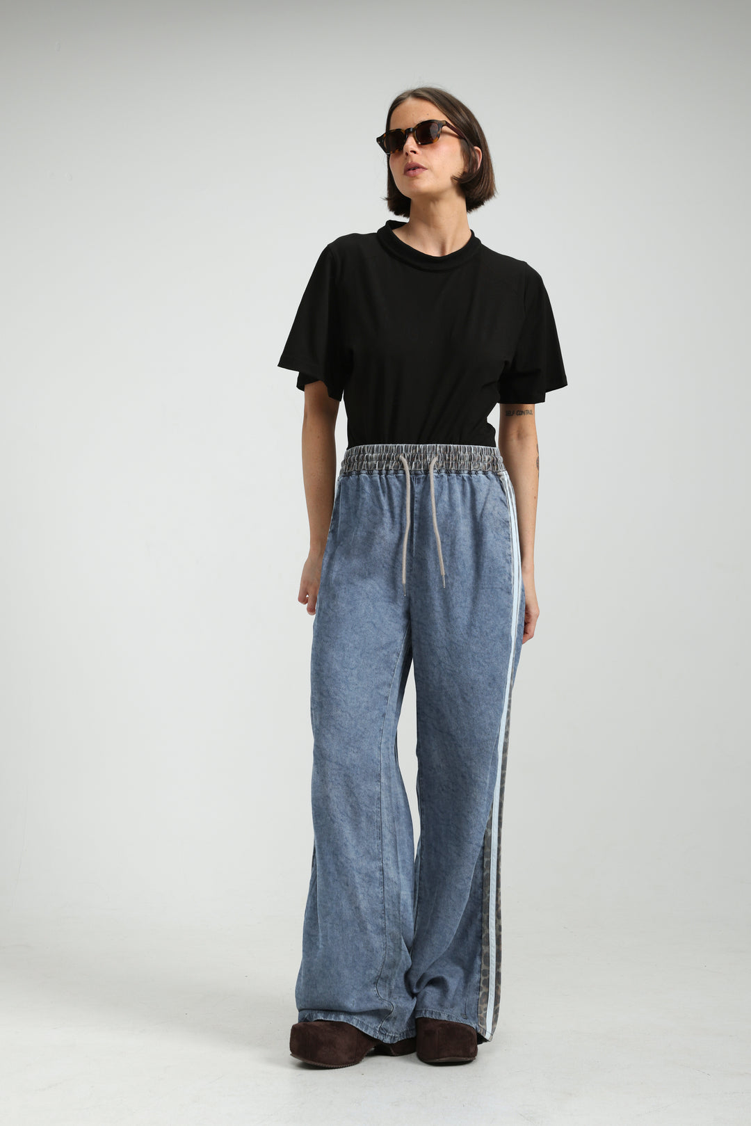 Mixed Light Denim/Leopard Joggers